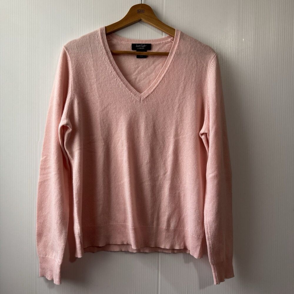 Vintage LORD & TAYLOR Soft Pink Cashmere V- Neck Long Sleeve Pullover Sweater L